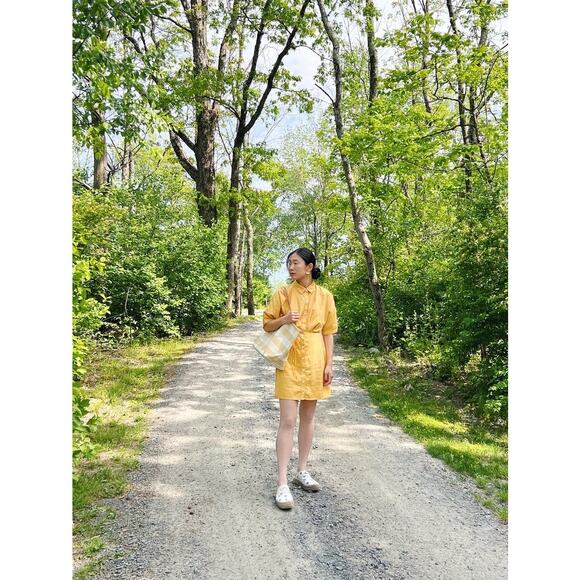 THAKOON x RTR Yellow Orange Collared Neckline Front Button Shirtdress Size 0 - Picture 11 of 12